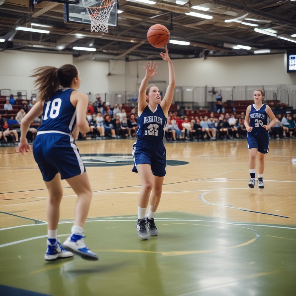 Girls competing in basketball tournament